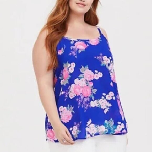 NWT Torrid Blue Floral Tank Blouse Top BRIGHT Sz 1X - Picture 1 of 4